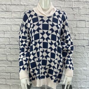 Vintage Dockers Quilt Patern Cottagecore Cowl Neck Sweater